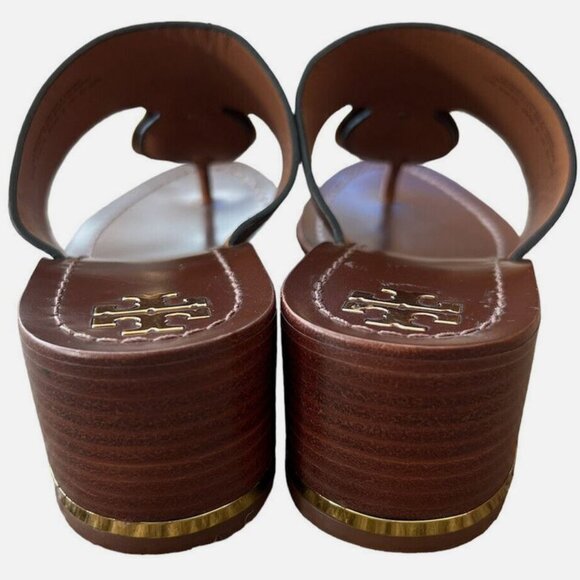 BRAND NEW Tory Burch sz 6.5 Patos Disk Leather Sandal Mou Brown / Gold - Picture 5 of 6